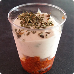 verrine mousse de jambon / pesto de tomates
